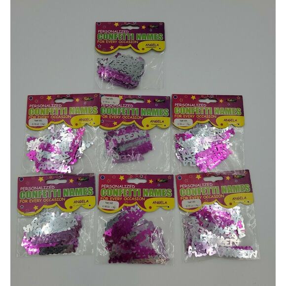 Personalized Name Confetti Angela 7 packs Pink & Silver Party Birthday - Picture 1 of 4